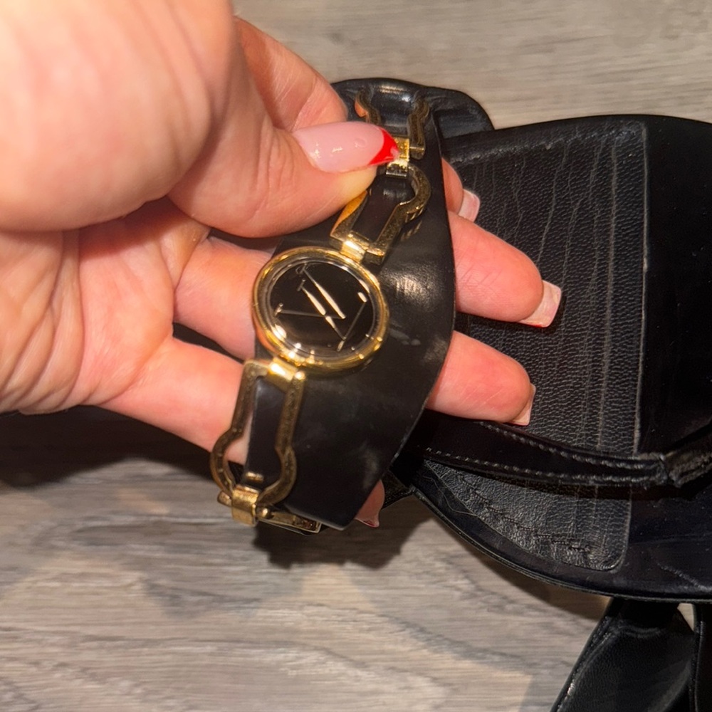 Authentic Louis Vuitton Gold and Black Leather Sandals - Picture 7 of 11